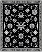 Black White Snowflake Ornamental Border Rug