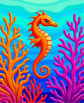 Vibrant Orange Seahorse Coral Reef Rug