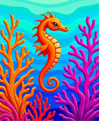 Vibrant Orange Seahorse Coral Reef Rug