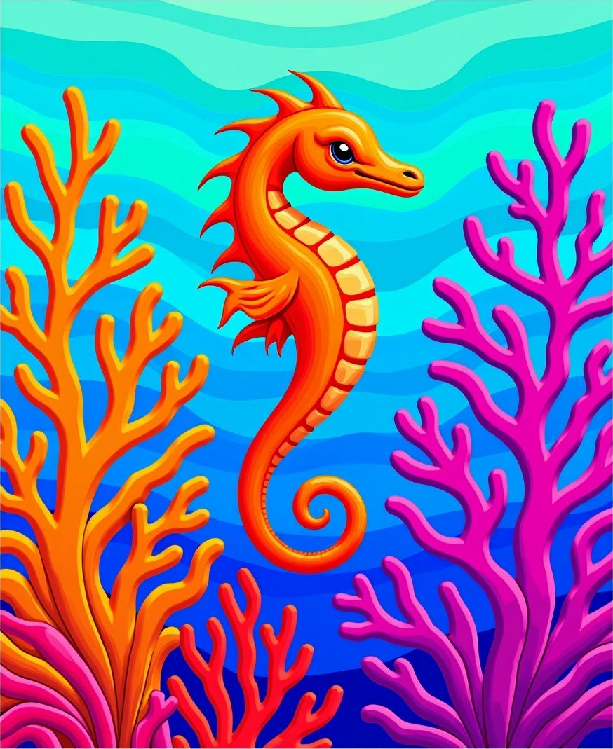 Vibrant Orange Seahorse Coral Reef Rug