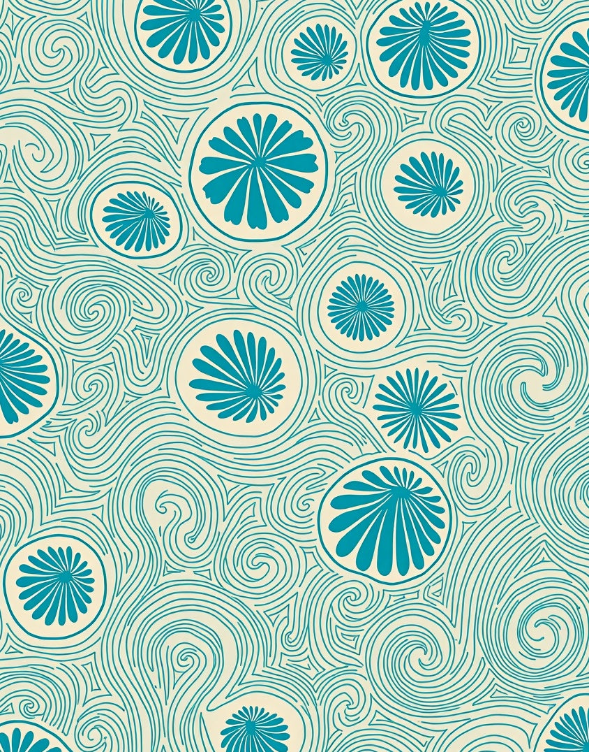 Teal Floral Swirl Cream Rug