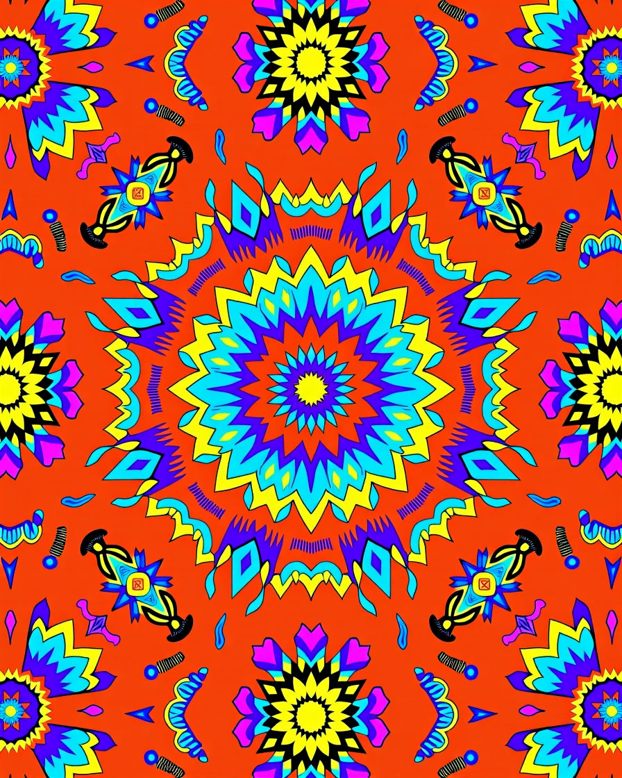Vibrant Starburst Mandala Kaleidoscopic Rug