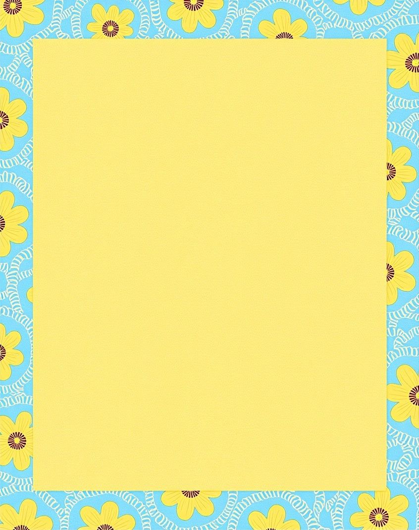 Bright Yellow Floral Blue Border Rug
