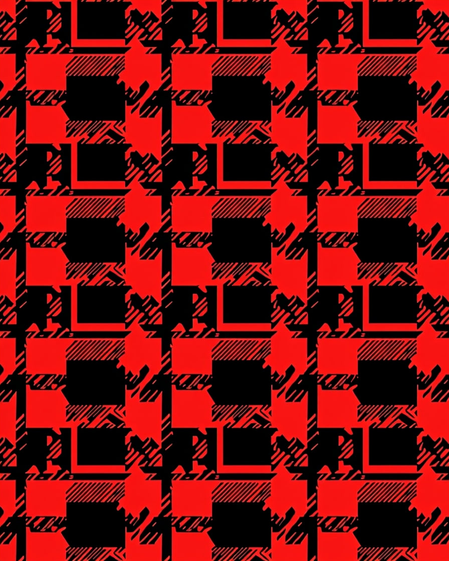 Bold Red Black Houndstooth Plaid Rug