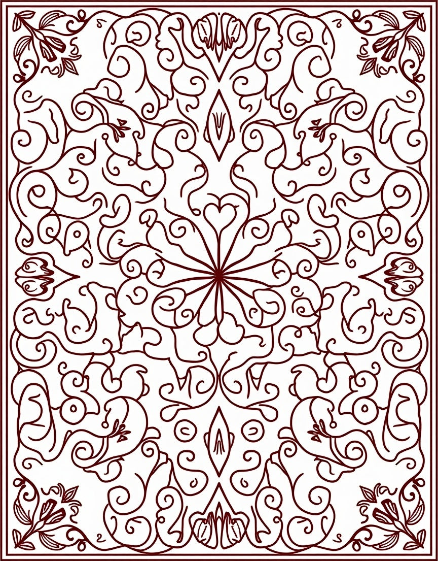 Dark Red Arabesque Floral Swirl Rug