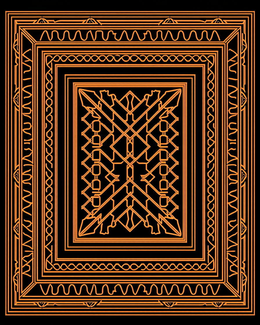 Orange Geometric Abstract Border Rug