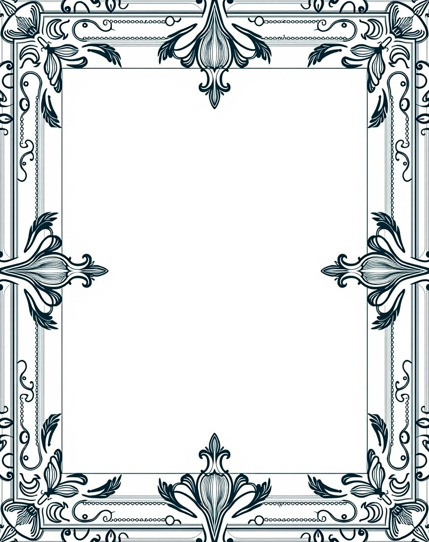 Dark Teal Scrollwork Floral Frame Rug