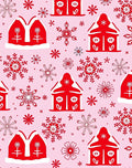 Red Gingerbread Houses Snowflakes Pink Rug