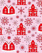 Red Gingerbread Houses Snowflakes Pink Rug