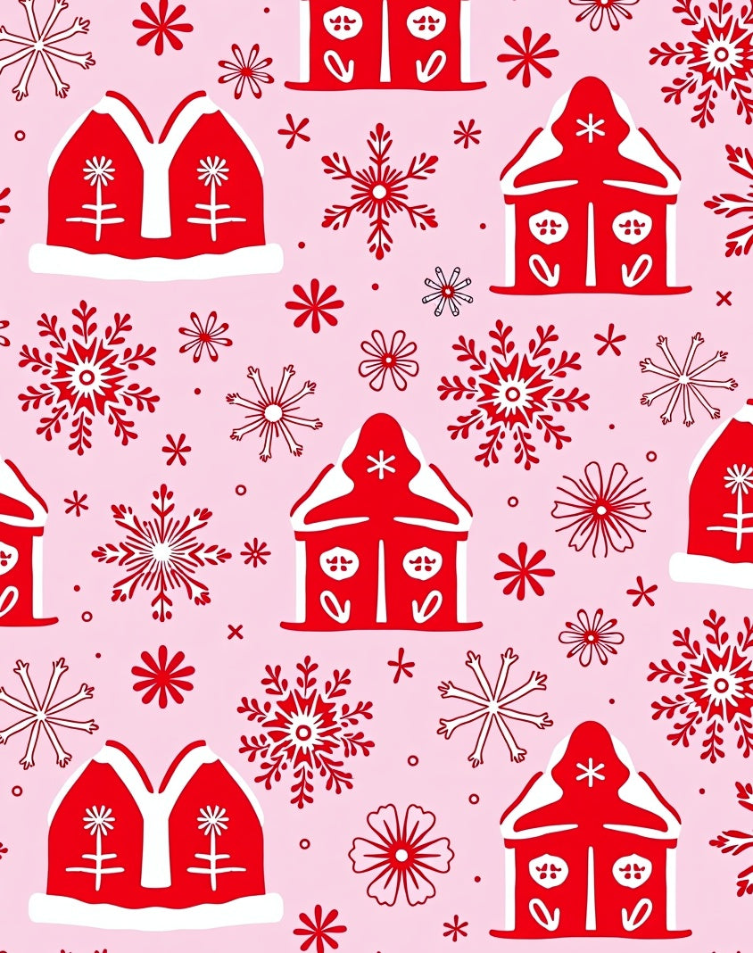 Red Gingerbread Houses Snowflakes Pink Rug