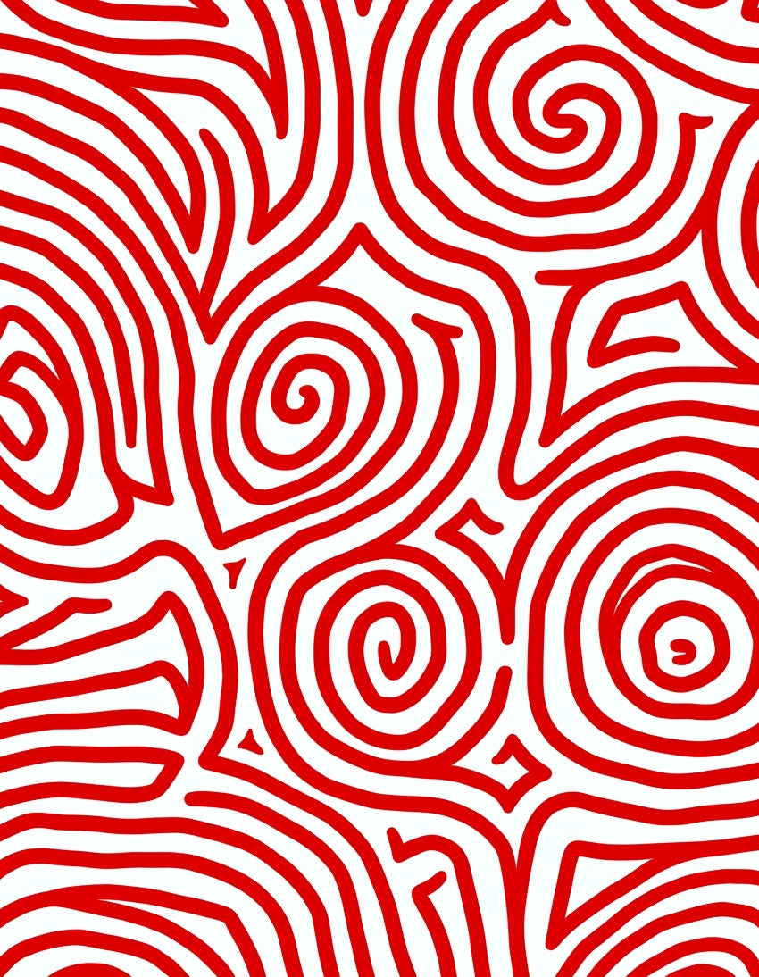 Bold Red Swirl Curvy Lines Rug