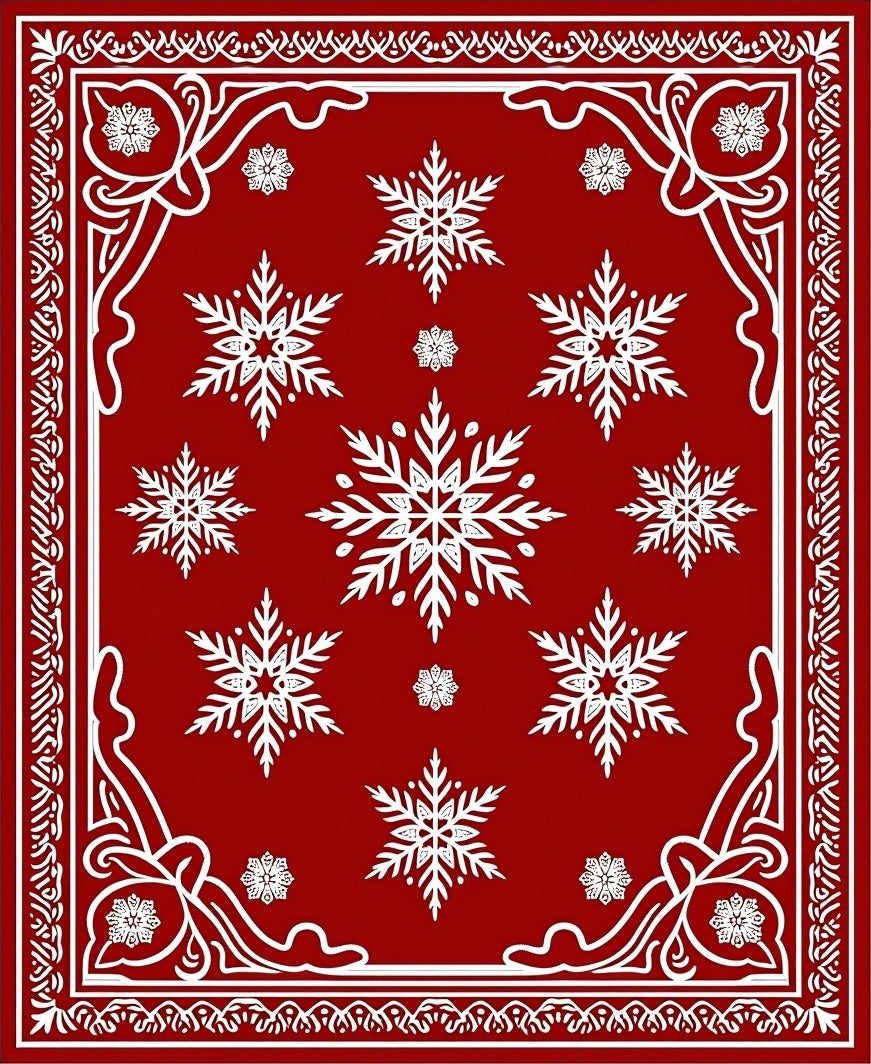 Red White Snowflake Mandala Rug