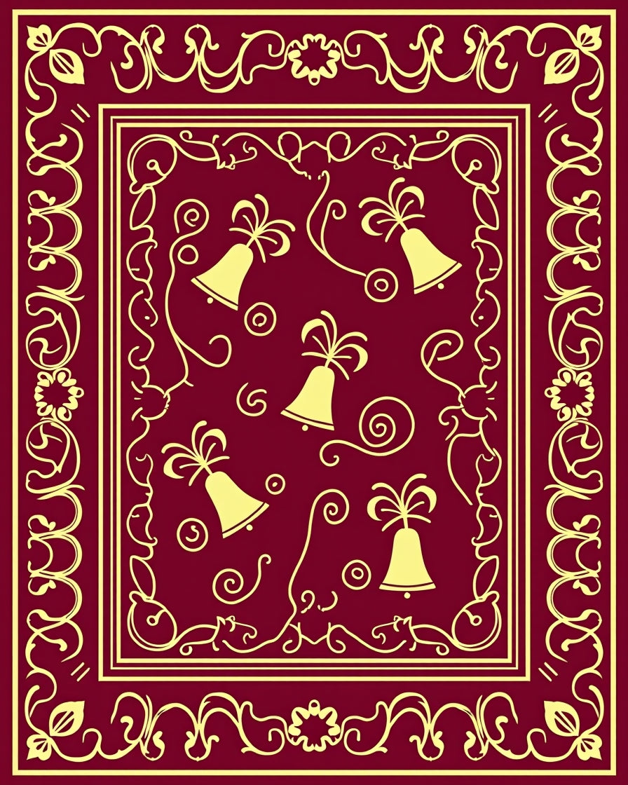 Crimson Yellow Bell Scroll Border Rug