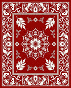 Crimson White Floral Medallion Border Rug