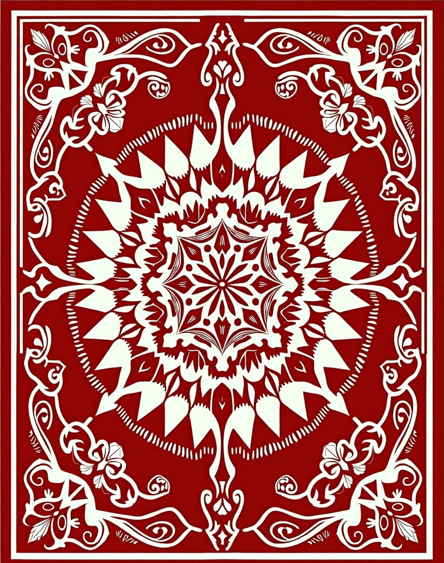 Crimson Cream Symmetrical Floral Medallion Rug