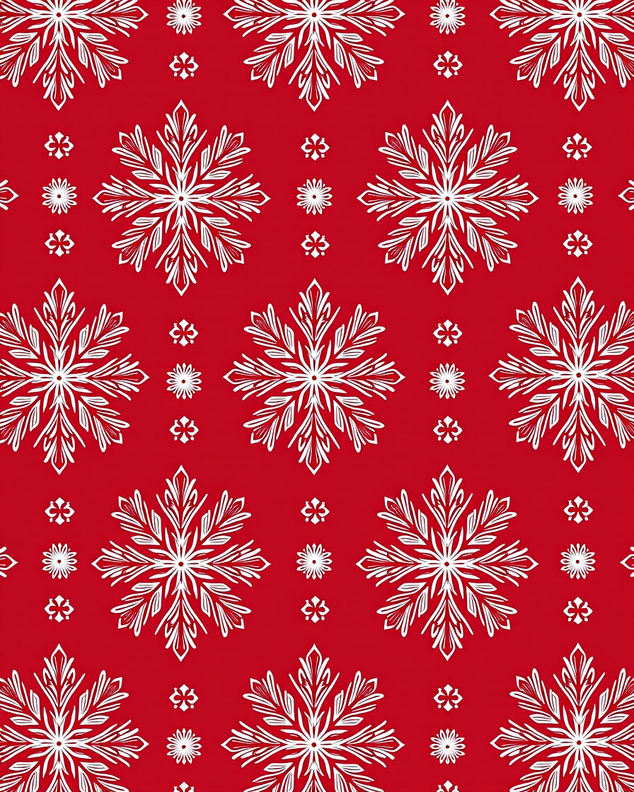 Red White Snowflake Geometric Repeat Rug