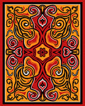 Vibrant Red Yellow Symmetry Swirls Rug