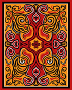 Vibrant Red Yellow Symmetry Swirls Rug