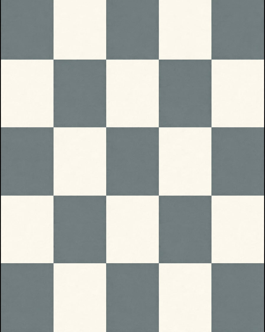 Classic Gray and Cream Checkered Board Rug