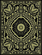 Golden Black Floral Symmetry Rug