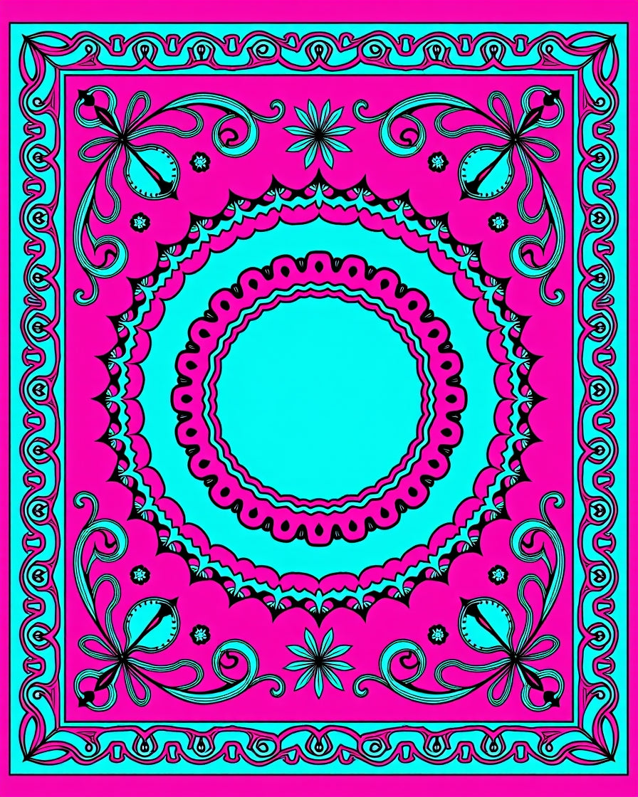 Hot Pink Teal Ornate Mandala Rug