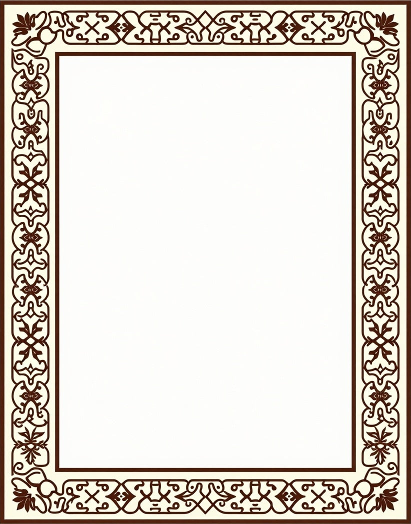 Rich Brown Ornate Scroll Border Rug