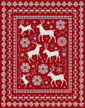 Red White Deer Snowflake Nordic Rug