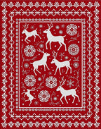 Red White Deer Snowflake Nordic Rug