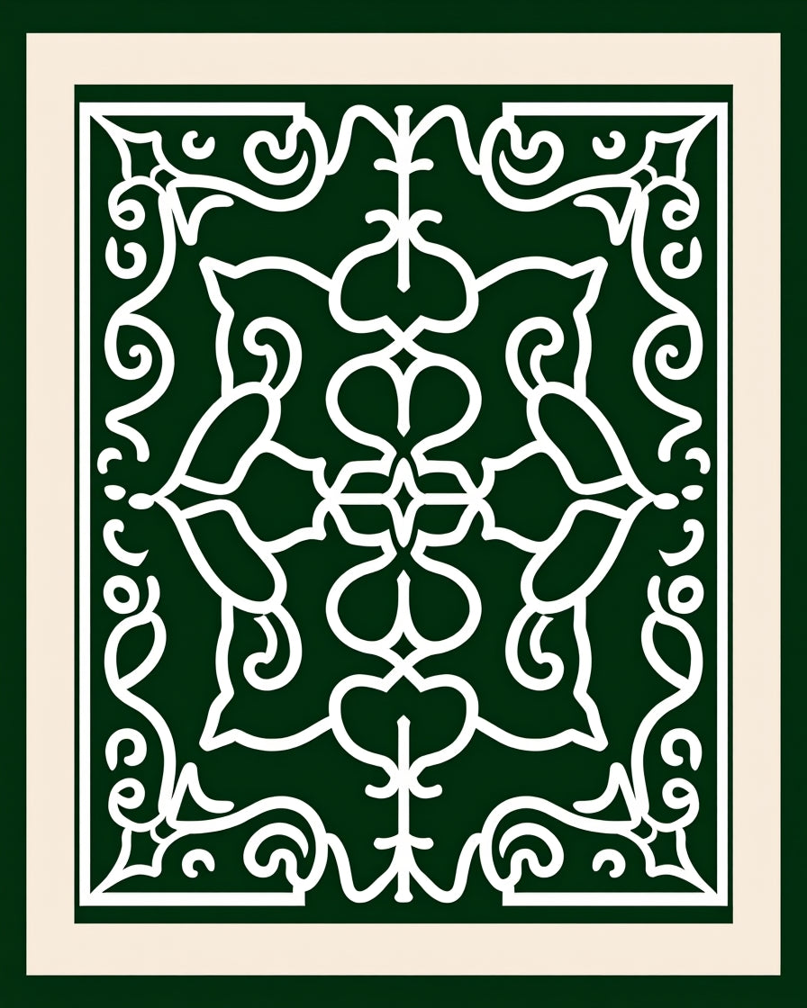 Deep Emerald White Floral Scroll Rug