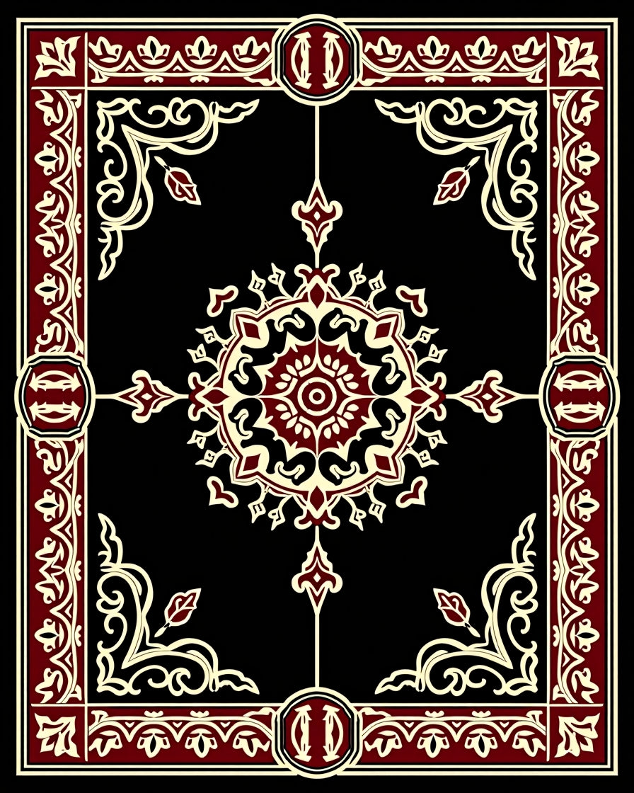Crimson Ivory Ornate Floral Medallion Rug
