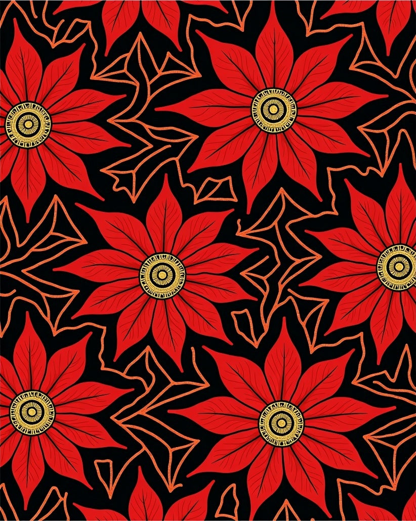Bold Red Floral Geometric Medallion Rug