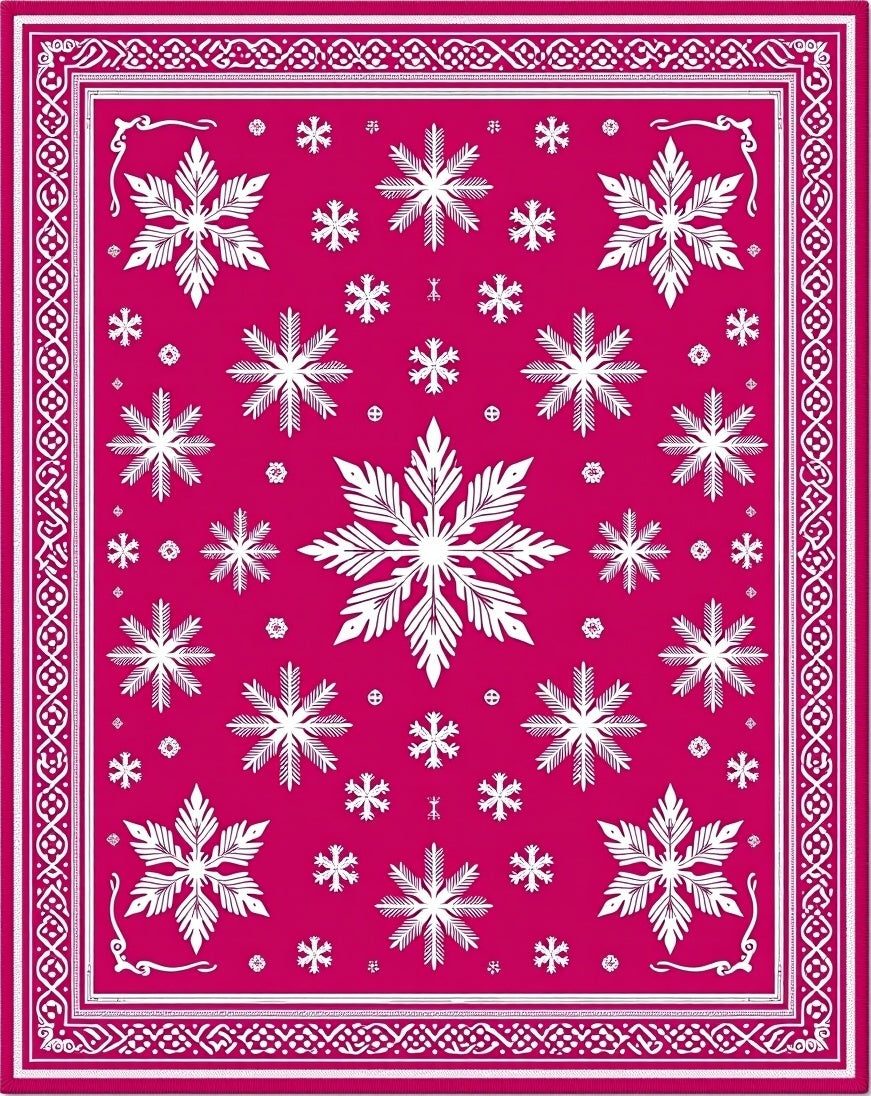 Crimson Snowflake Scatter Border Rug