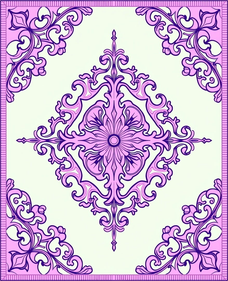 Ornate Pink Purple Floral Medallion Rug
