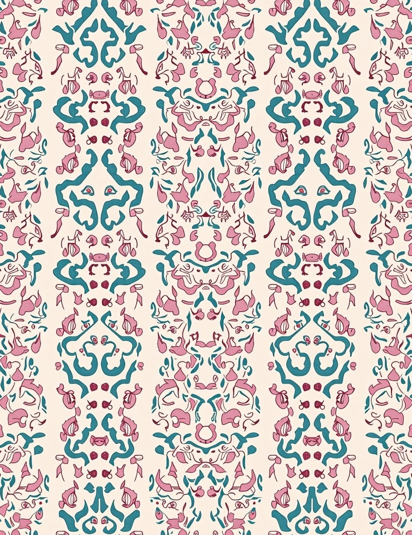 Pink Teal Abstract Symmetry Vintage Rug
