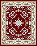 Deep Red White Botanical Scrollwork Rug