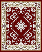 Deep Red White Botanical Scrollwork Rug