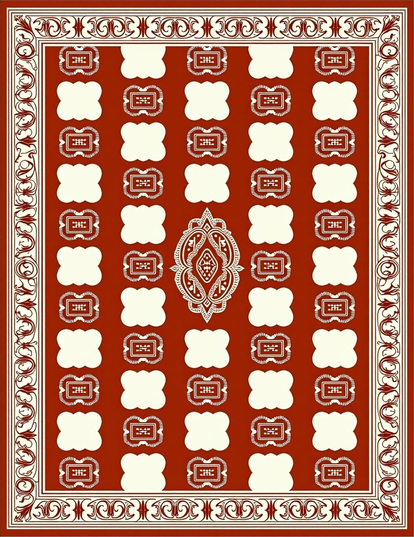 Crimson Cream Vintage Ornamental Lattice Rug