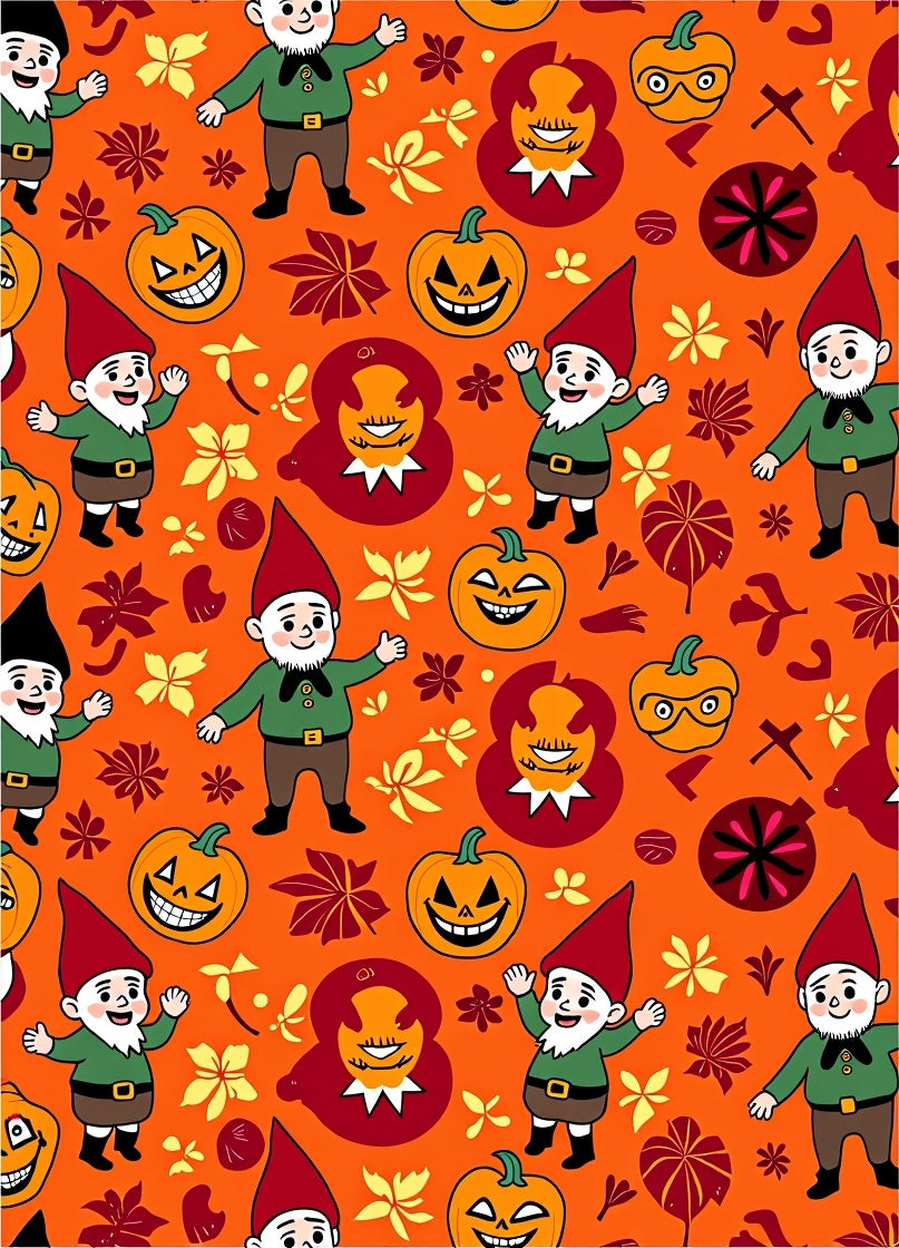 Whimsical Halloween Gnome Pumpkin Leaves Rug
