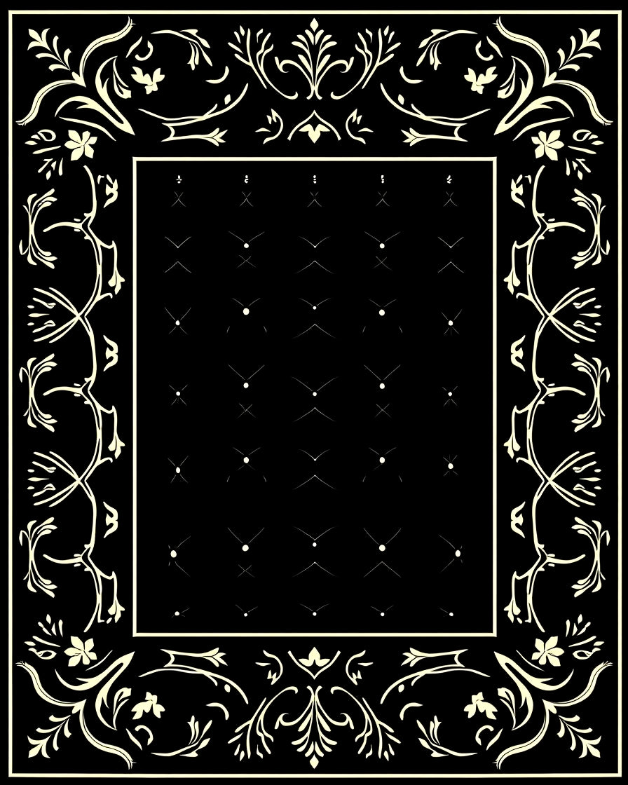Black Ivory Classical Floral Border Rug