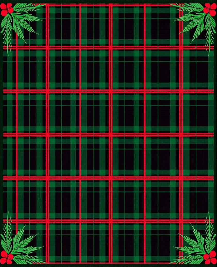 Classic Red Green Plaid Floral Accent Rug