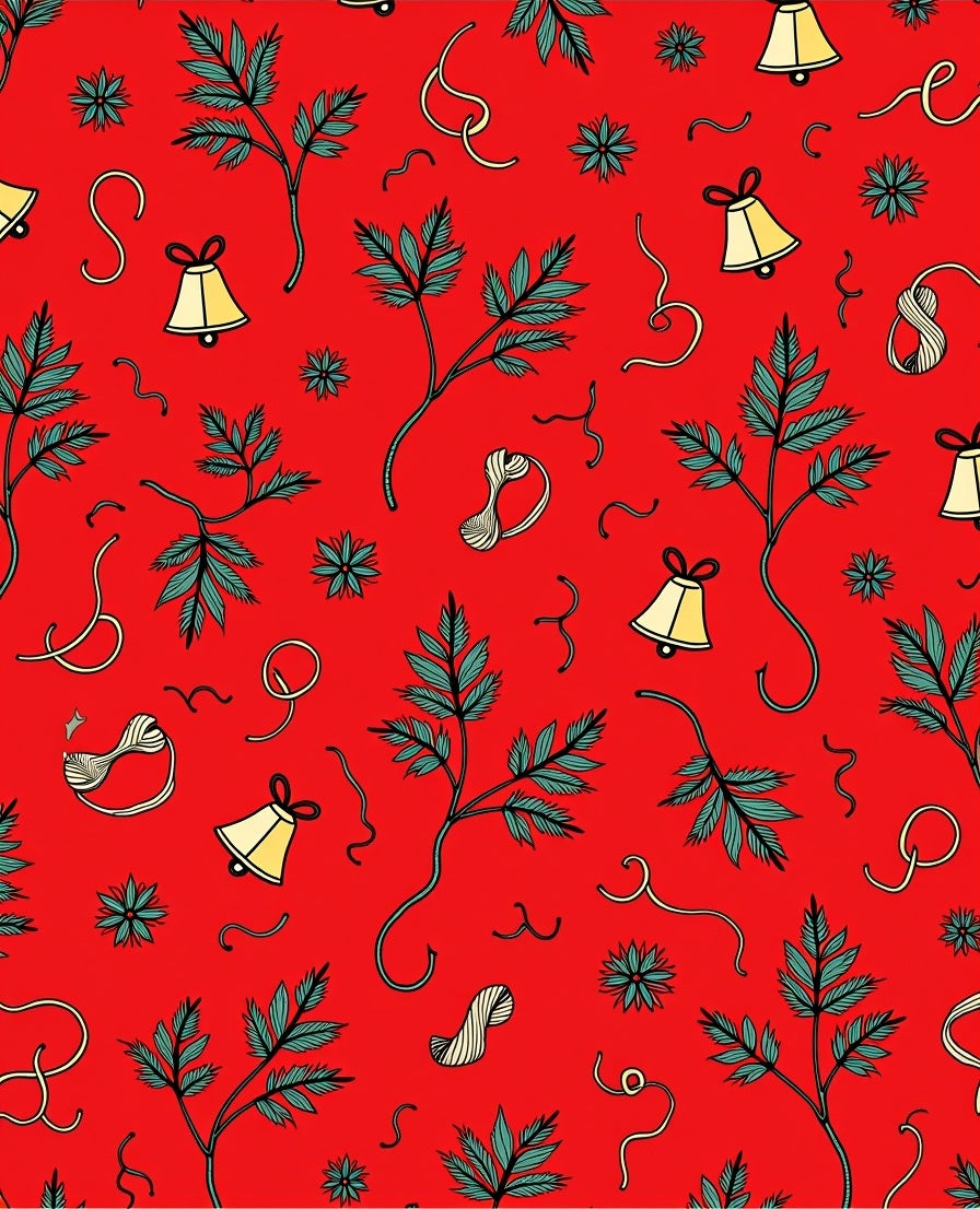 Red Bells Greenery Ribbon Collage Rug