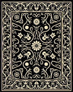 Black Floral Vine Medallion Rug