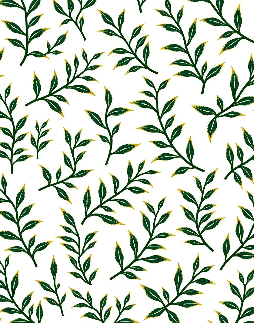 Dark Green Leafy Branches White Background Rug