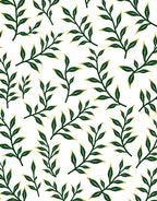 Dark Green Leafy Branches White Background Rug