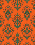 Orange Teal Vintage Floral Scroll Rug