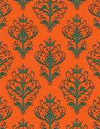Orange Teal Vintage Floral Scroll Rug