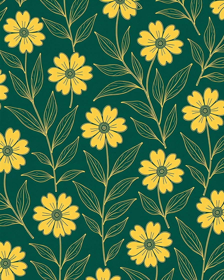 Golden Yellow Floral Stem Garden Rug