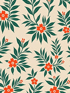 Whimsical Orange Floral Green Leaf Rug