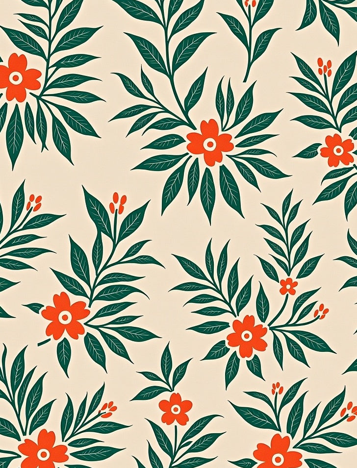 Whimsical Orange Floral Green Leaf Rug