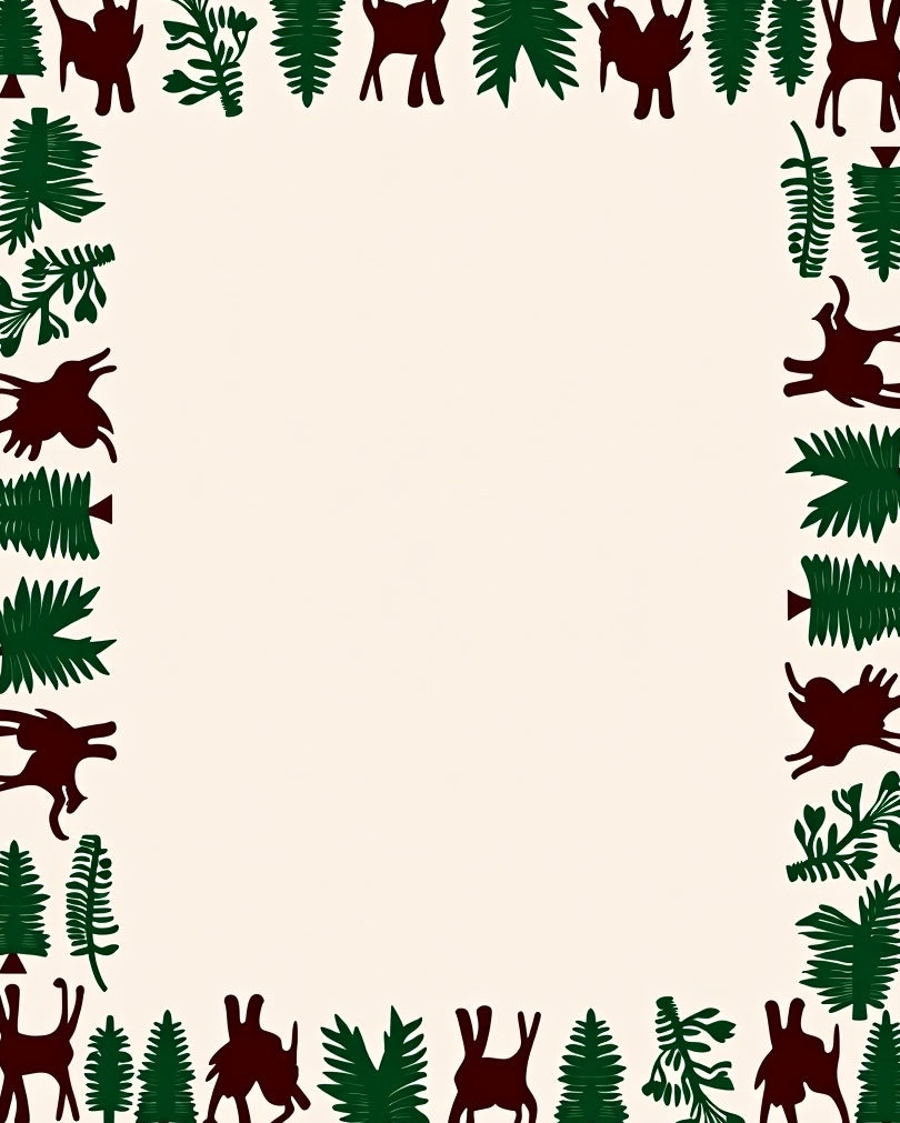 Deep Red Forest Animal Border Rug